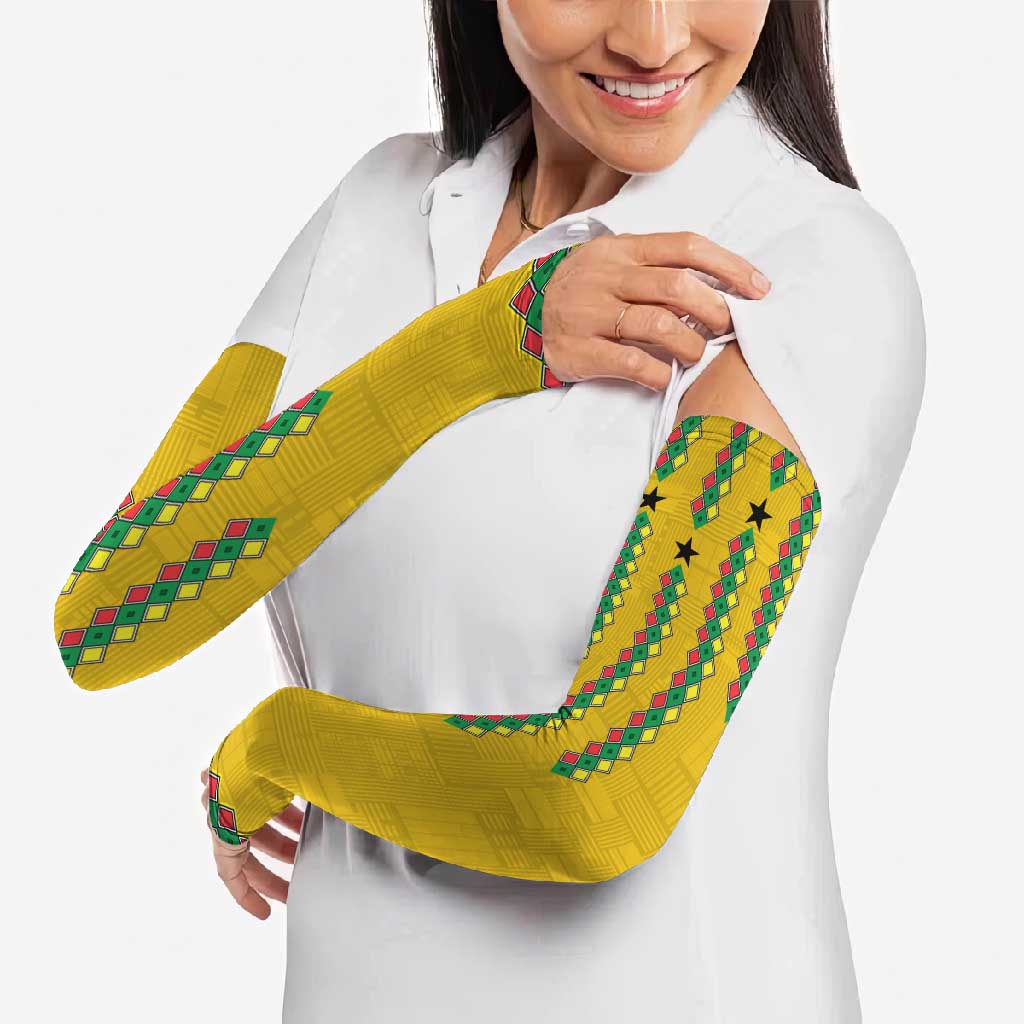 Guinea Bissau Arm Sleeves with Yellow Tribal Geometric Design and National Flag - Wonder Print Shop