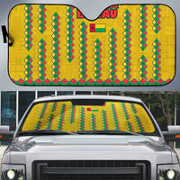 Guinea Bissau Auto Sun Shade with Yellow Tribal Geometric Design and National Flag - Wonder Print Shop