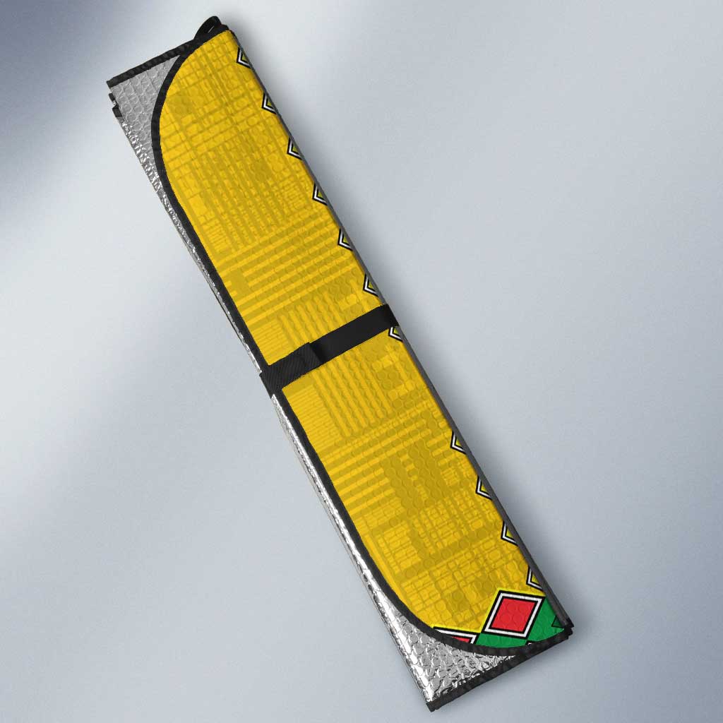 Guinea Bissau Auto Sun Shade with Yellow Tribal Geometric Design and National Flag - Wonder Print Shop