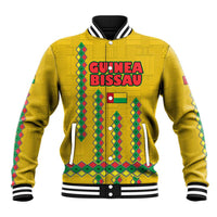 Guinea Bissau Baseball Jacket with Yellow Tribal Geometric Design and National Flag - Wonder Print Shop