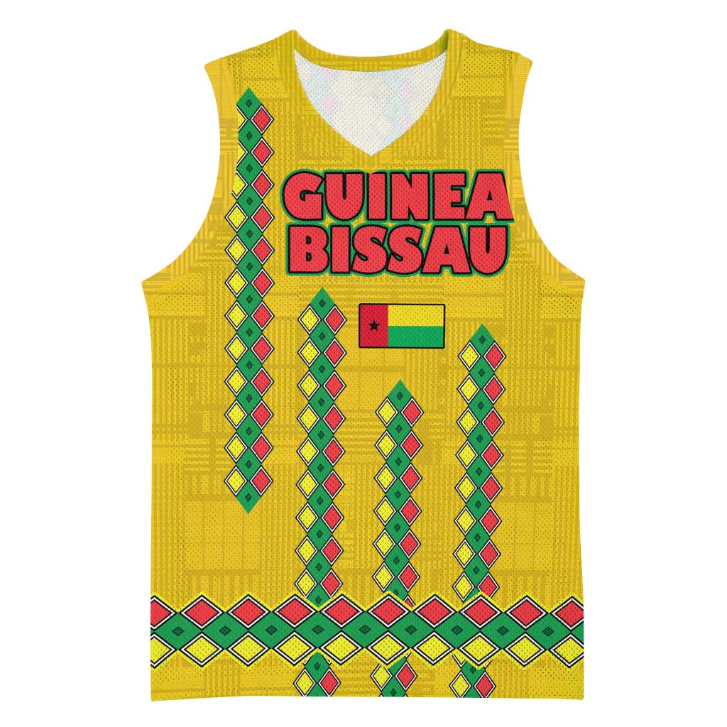 Guinea Bissau Basketball Jersey with Yellow Tribal Geometric Design and National Flag - Wonder Print Shop
