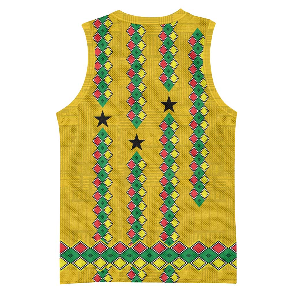 Guinea Bissau Basketball Jersey with Yellow Tribal Geometric Design and National Flag - Wonder Print Shop