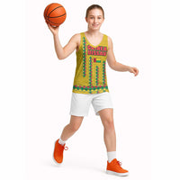 Guinea Bissau Basketball Jersey with Yellow Tribal Geometric Design and National Flag - Wonder Print Shop