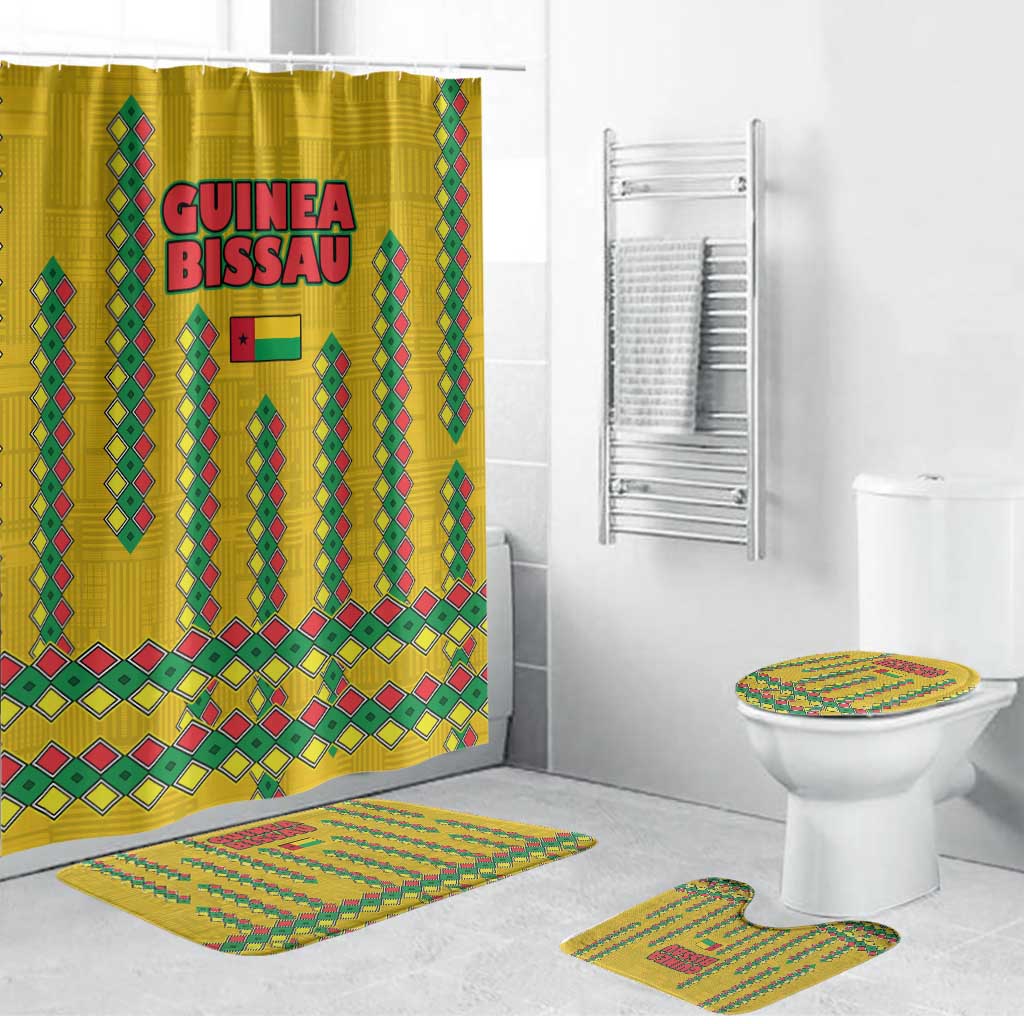 Guinea Bissau Bathroom Set with Yellow Tribal Geometric Design and National Flag - Wonder Print Shop