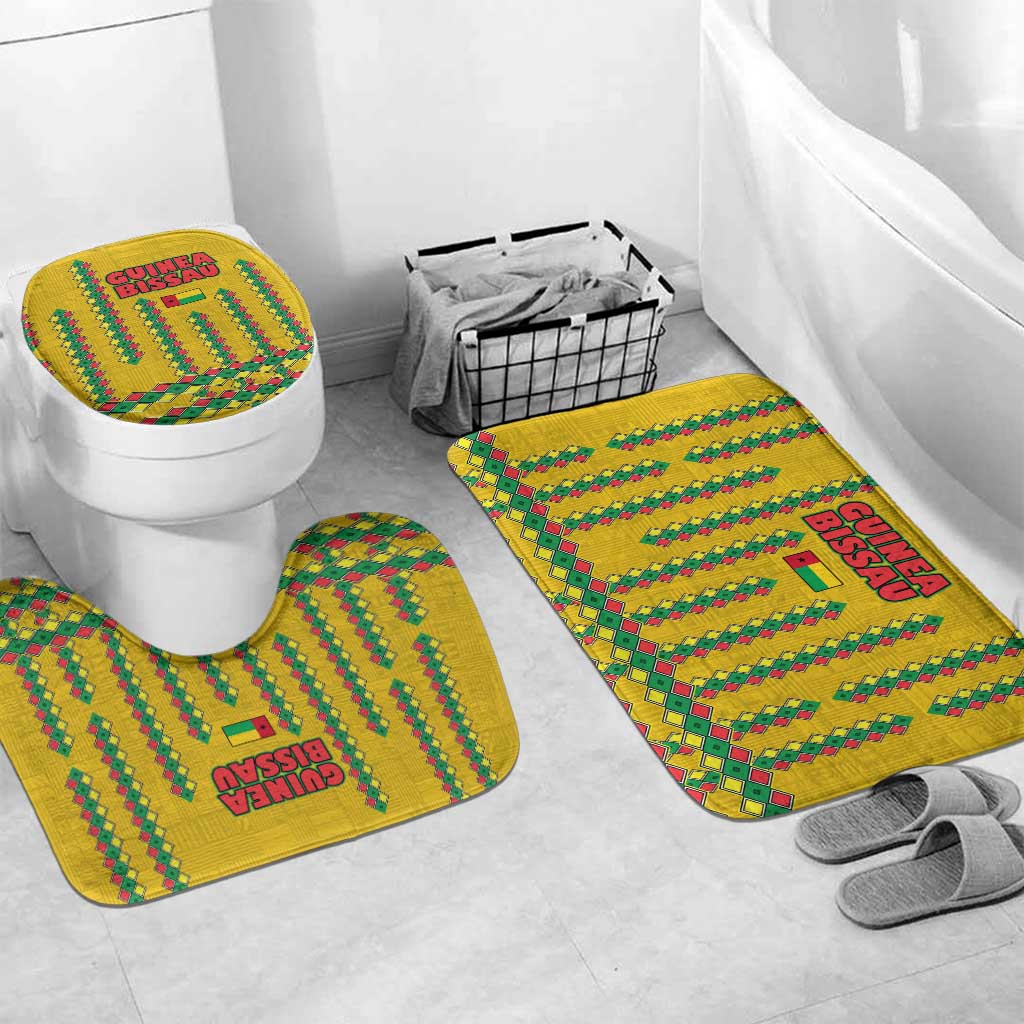 Guinea Bissau Bathroom Set with Yellow Tribal Geometric Design and National Flag - Wonder Print Shop