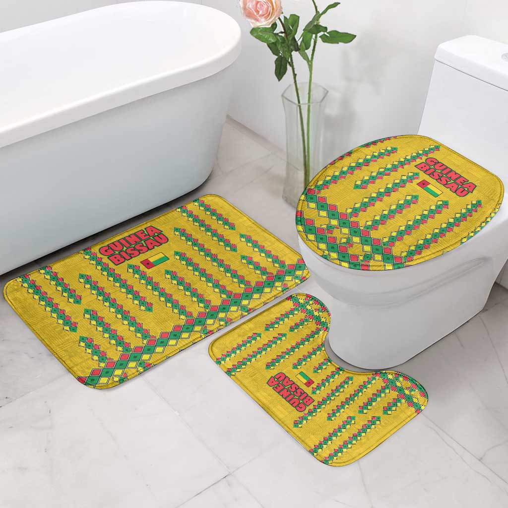 Guinea Bissau Bathroom Set with Yellow Tribal Geometric Design and National Flag - Wonder Print Shop