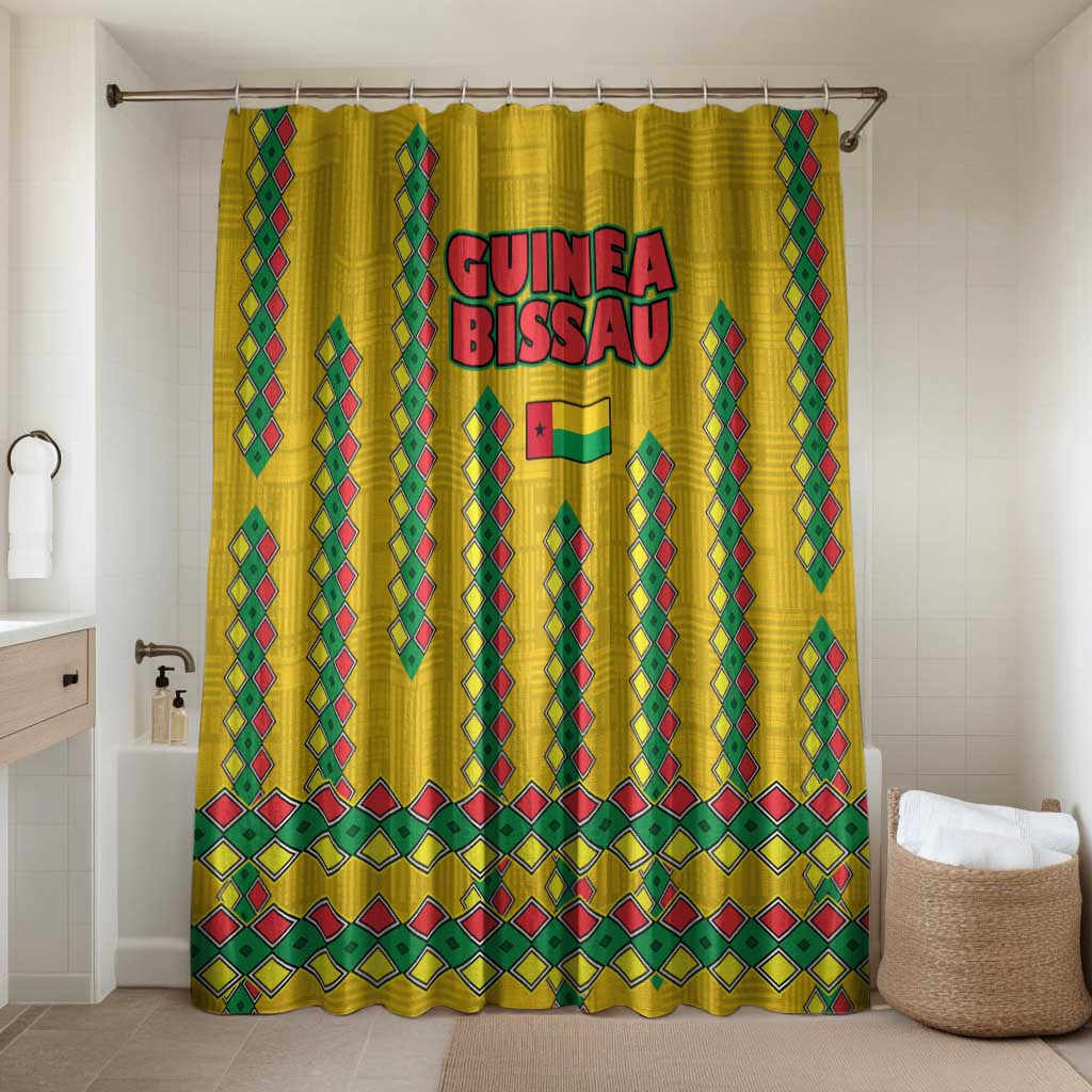 Guinea Bissau Bathroom Set with Yellow Tribal Geometric Design and National Flag - Wonder Print Shop