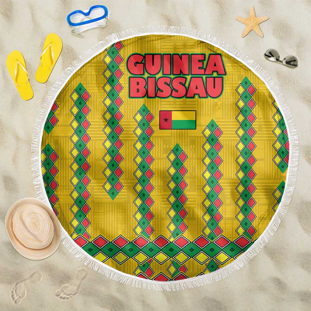 Guinea Bissau Beach Blanket with Yellow Tribal Geometric Design and National Flag - Wonder Print Shop