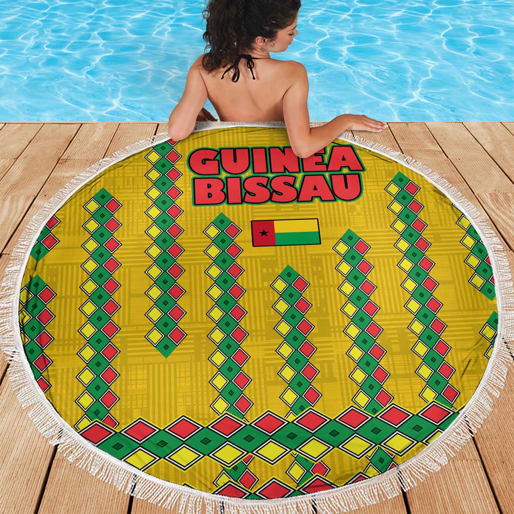 Guinea Bissau Beach Blanket with Yellow Tribal Geometric Design and National Flag - Wonder Print Shop