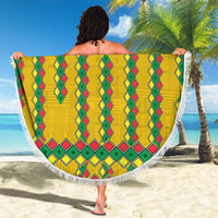 Guinea Bissau Beach Blanket with Yellow Tribal Geometric Design and National Flag - Wonder Print Shop