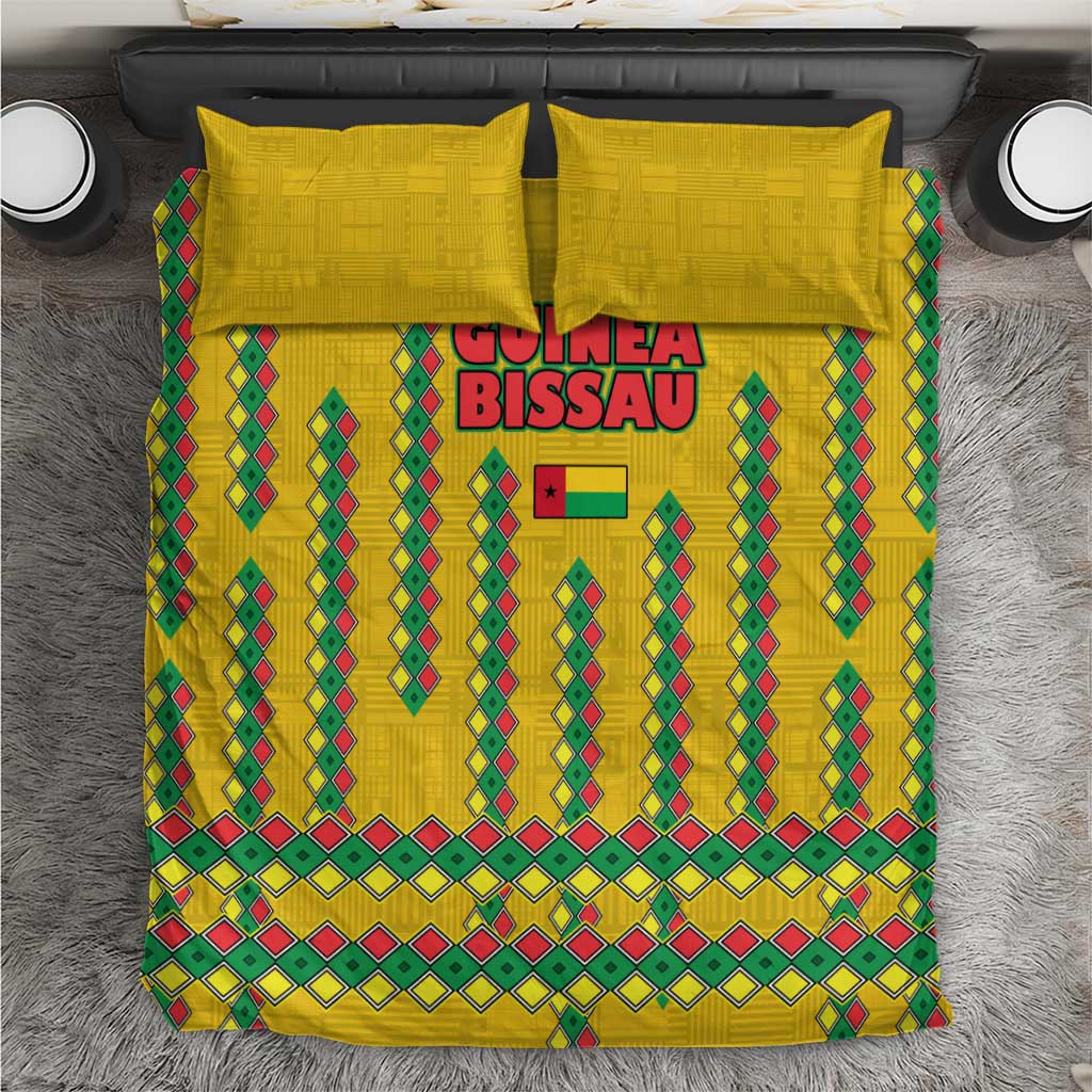 Guinea Bissau Bedding Set with Yellow Tribal Geometric Design and National Flag - Wonder Print Shop