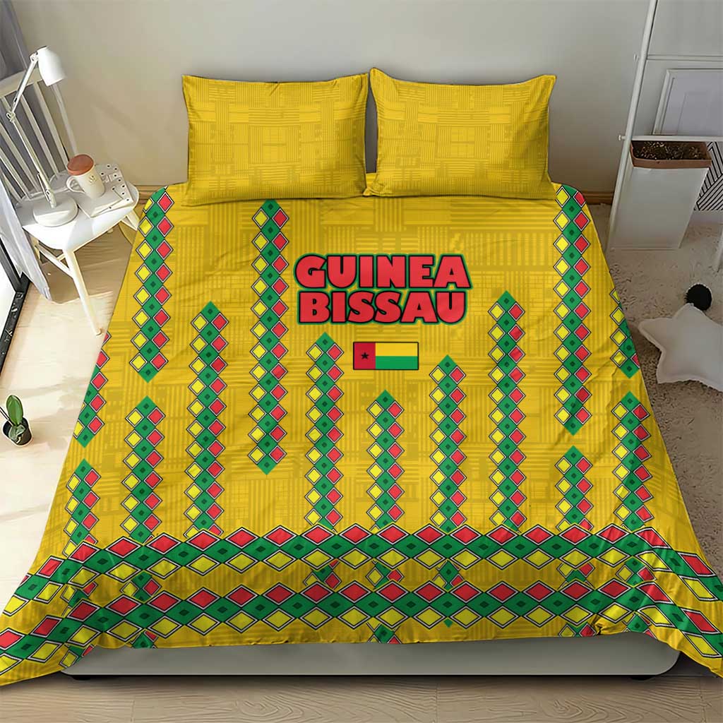 Guinea Bissau Bedding Set with Yellow Tribal Geometric Design and National Flag - Wonder Print Shop
