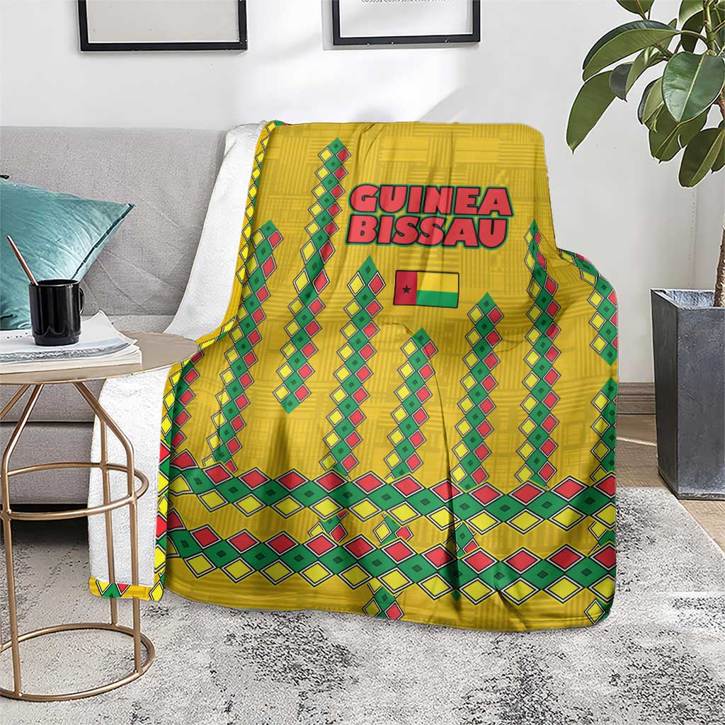 Guinea Bissau Blanket with Yellow Tribal Geometric Design and National Flag - Wonder Print Shop