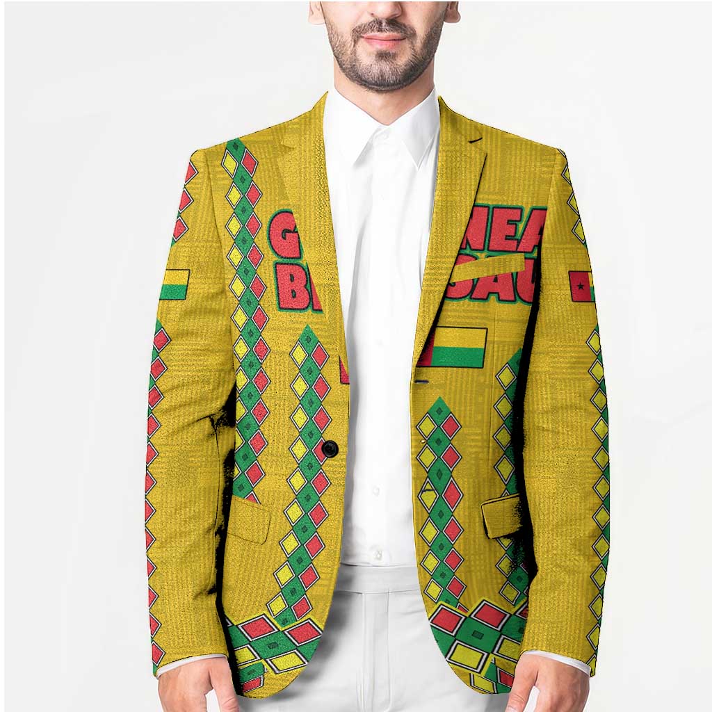 Guinea Bissau Blazer with Yellow Tribal Geometric Design and National Flag - Wonder Print Shop