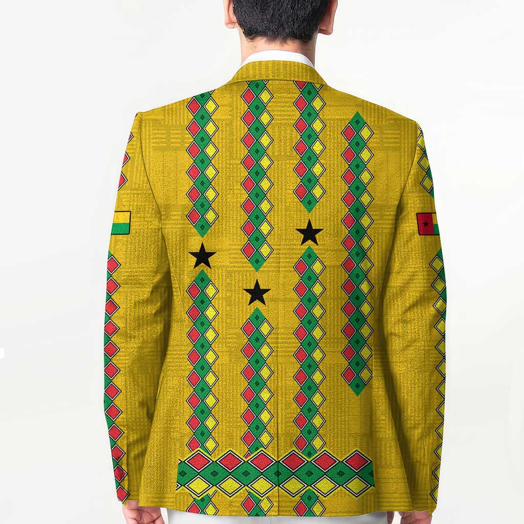 Guinea Bissau Blazer with Yellow Tribal Geometric Design and National Flag - Wonder Print Shop