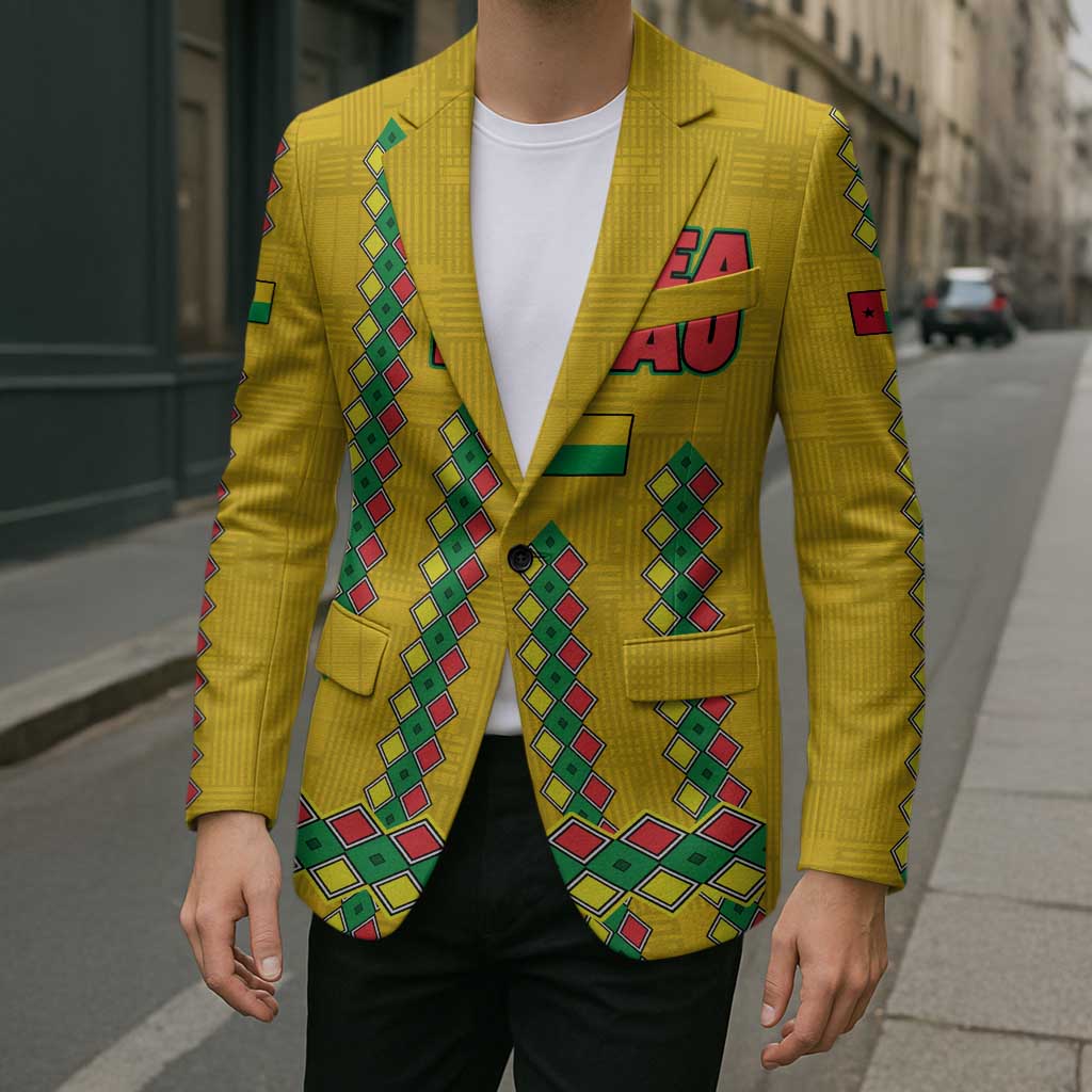 Guinea Bissau Blazer with Yellow Tribal Geometric Design and National Flag - Wonder Print Shop