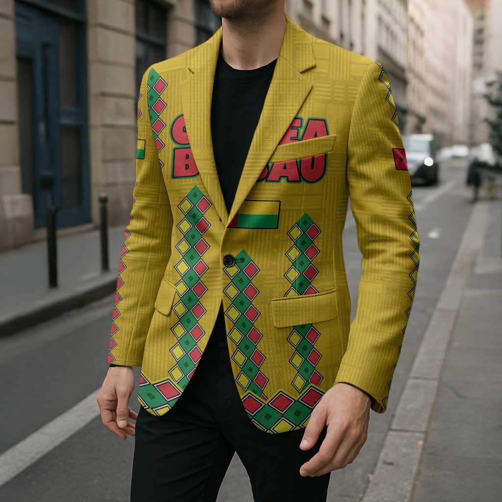 Guinea Bissau Blazer with Yellow Tribal Geometric Design and National Flag - Wonder Print Shop