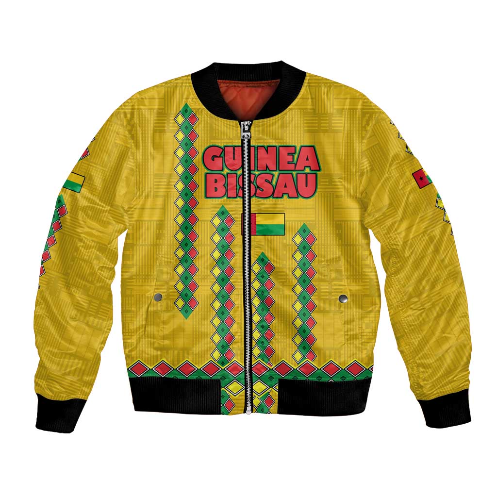 Guinea Bissau Bomber Jacket with Yellow Tribal Geometric Design and National Flag - Wonder Print Shop