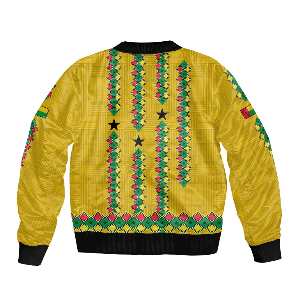 Guinea Bissau Bomber Jacket with Yellow Tribal Geometric Design and National Flag - Wonder Print Shop