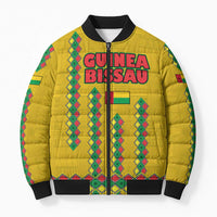 Guinea Bissau Bomber Puffer Jacket with Yellow Tribal Geometric Design and National Flag - Wonder Print Shop