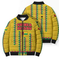 Guinea Bissau Bomber Puffer Jacket with Yellow Tribal Geometric Design and National Flag - Wonder Print Shop