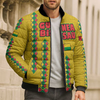 Guinea Bissau Bomber Puffer Jacket with Yellow Tribal Geometric Design and National Flag - Wonder Print Shop