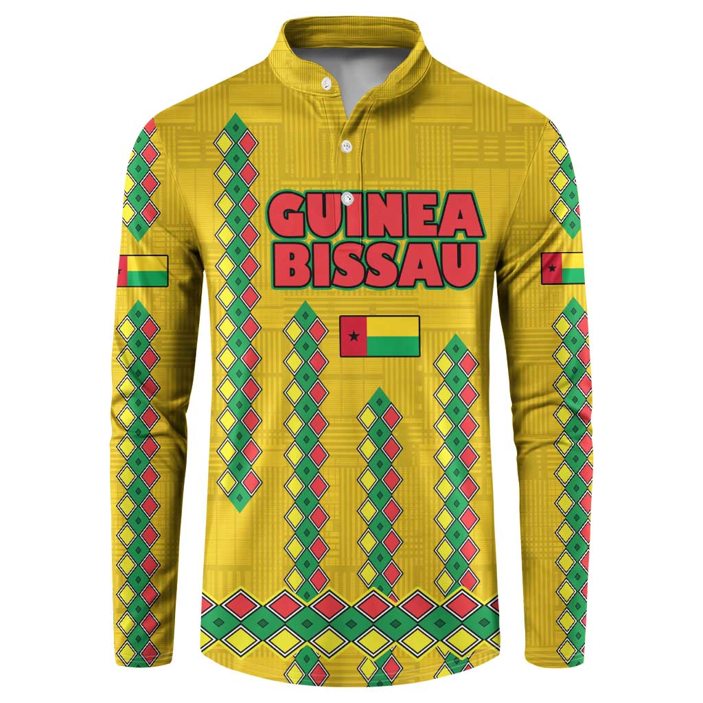 Guinea Bissau Button Sweatshirt with Yellow Tribal Geometric Design and National Flag - Wonder Print Shop