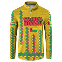 Guinea Bissau Button Sweatshirt with Yellow Tribal Geometric Design and National Flag - Wonder Print Shop