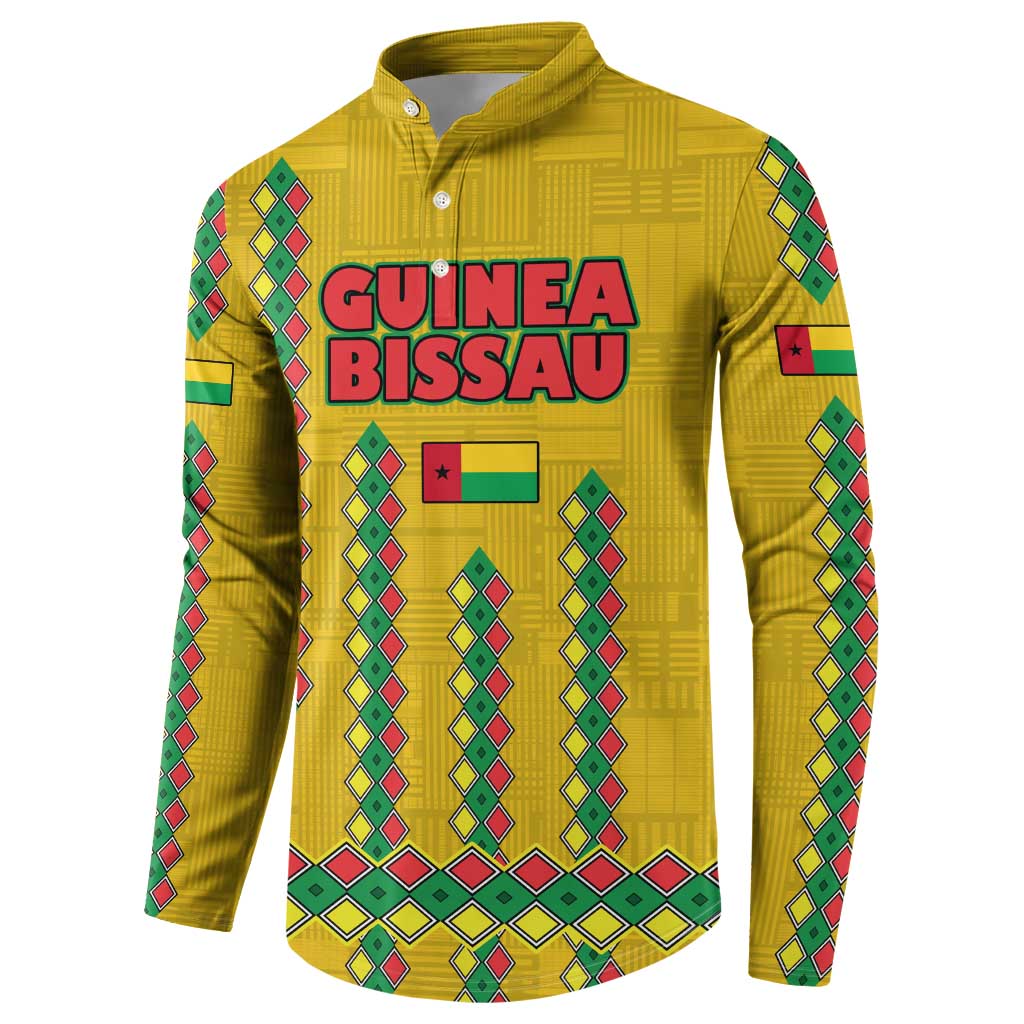 Guinea Bissau Button Sweatshirt with Yellow Tribal Geometric Design and National Flag - Wonder Print Shop