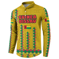 Guinea Bissau Button Sweatshirt with Yellow Tribal Geometric Design and National Flag - Wonder Print Shop