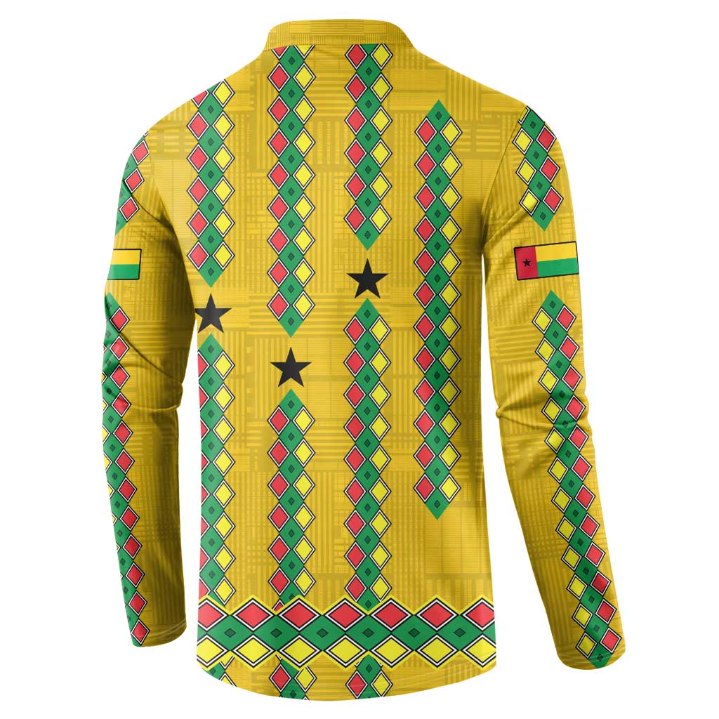 Guinea Bissau Button Sweatshirt with Yellow Tribal Geometric Design and National Flag - Wonder Print Shop
