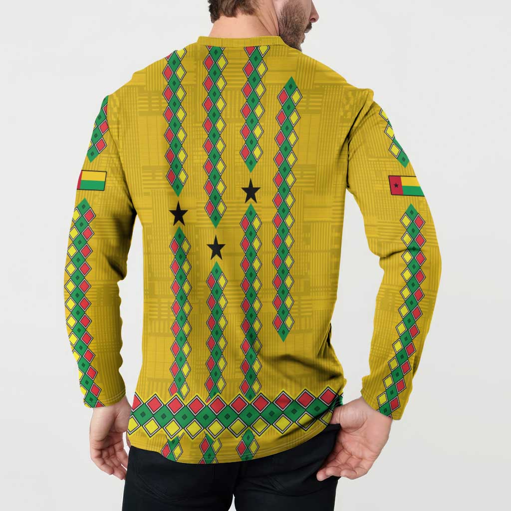 Guinea Bissau Button Sweatshirt with Yellow Tribal Geometric Design and National Flag - Wonder Print Shop