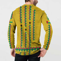 Guinea Bissau Button Sweatshirt with Yellow Tribal Geometric Design and National Flag - Wonder Print Shop