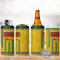 Guinea Bissau 4 in 1 Can Cooler Tumbler with Yellow Tribal Geometric Design and National Flag - Wonder Print Shop