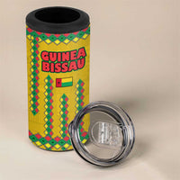 Guinea Bissau 4 in 1 Can Cooler Tumbler with Yellow Tribal Geometric Design and National Flag - Wonder Print Shop