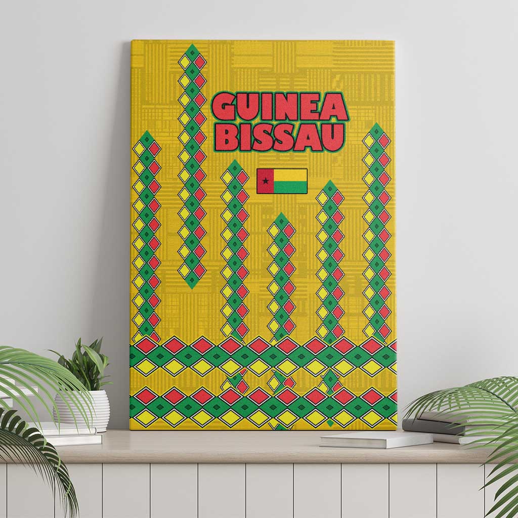 Guinea Bissau Canvas Wall Art with Yellow Tribal Geometric Design and National Flag - Wonder Print Shop