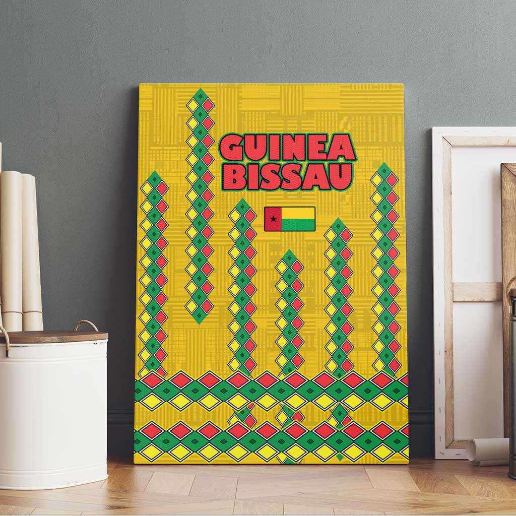 Guinea Bissau Canvas Wall Art with Yellow Tribal Geometric Design and National Flag - Wonder Print Shop