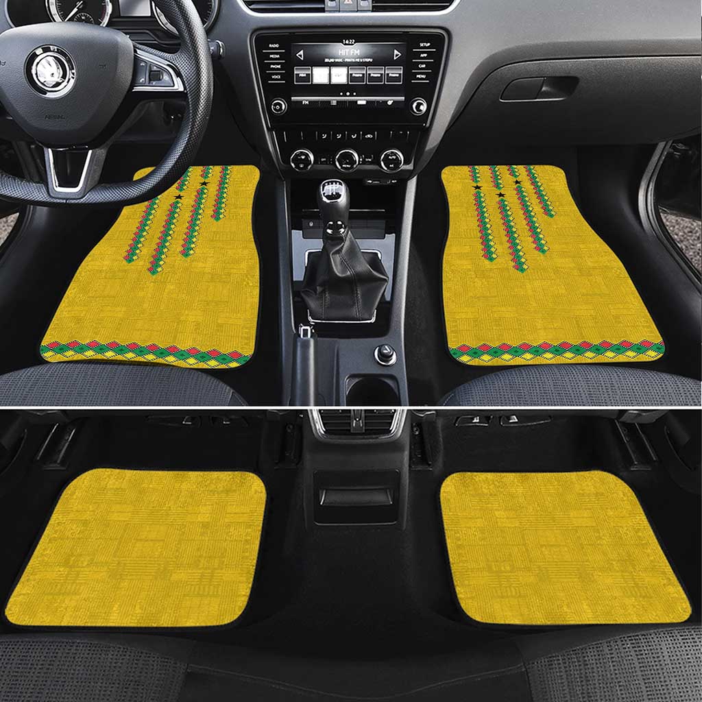 Guinea Bissau Car Mats with Yellow Tribal Geometric Design and National Flag - Wonder Print Shop