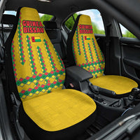 Guinea Bissau Car Seat Cover with Yellow Tribal Geometric Design and National Flag - Wonder Print Shop