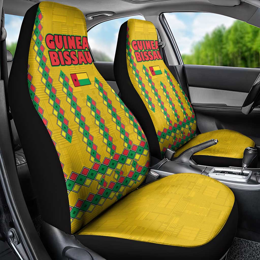 Guinea Bissau Car Seat Cover with Yellow Tribal Geometric Design and National Flag - Wonder Print Shop