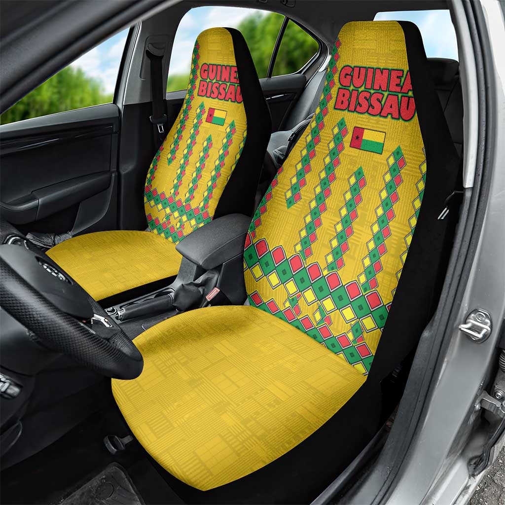 Guinea Bissau Car Seat Cover with Yellow Tribal Geometric Design and National Flag - Wonder Print Shop