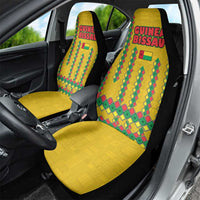 Guinea Bissau Car Seat Cover with Yellow Tribal Geometric Design and National Flag - Wonder Print Shop