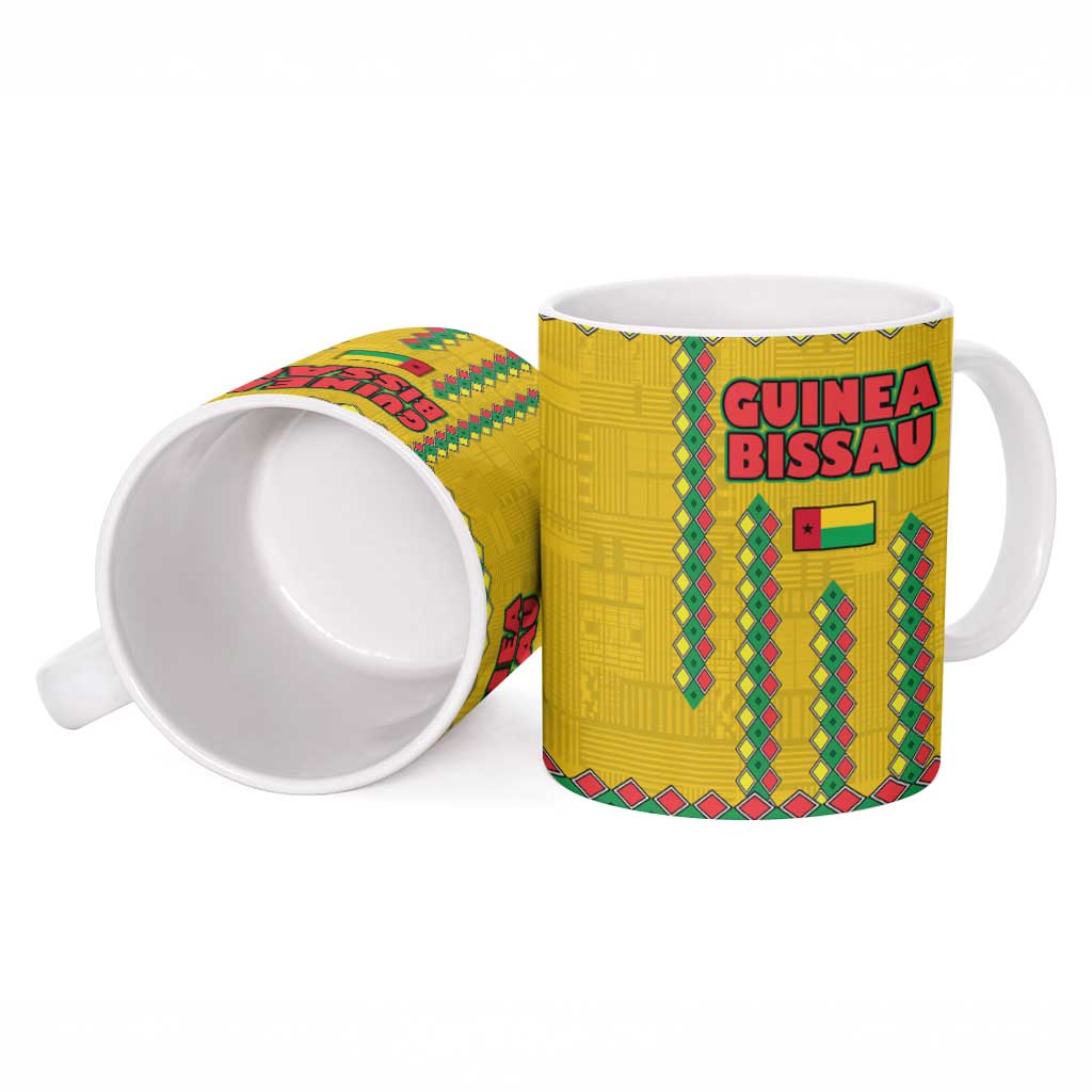 Guinea Bissau Ceramic Mug with Yellow Tribal Geometric Design and National Flag - Wonder Print Shop