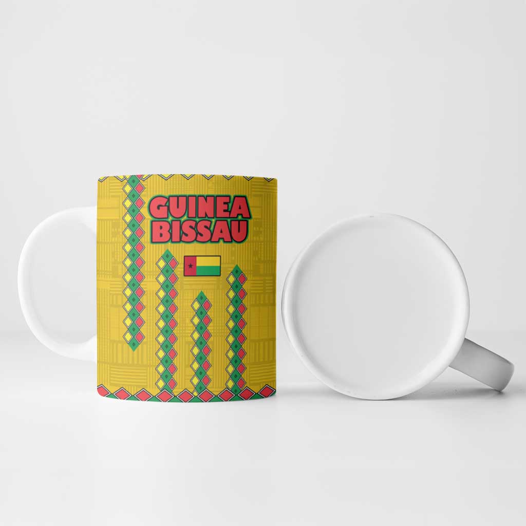 Guinea Bissau Ceramic Mug with Yellow Tribal Geometric Design and National Flag - Wonder Print Shop