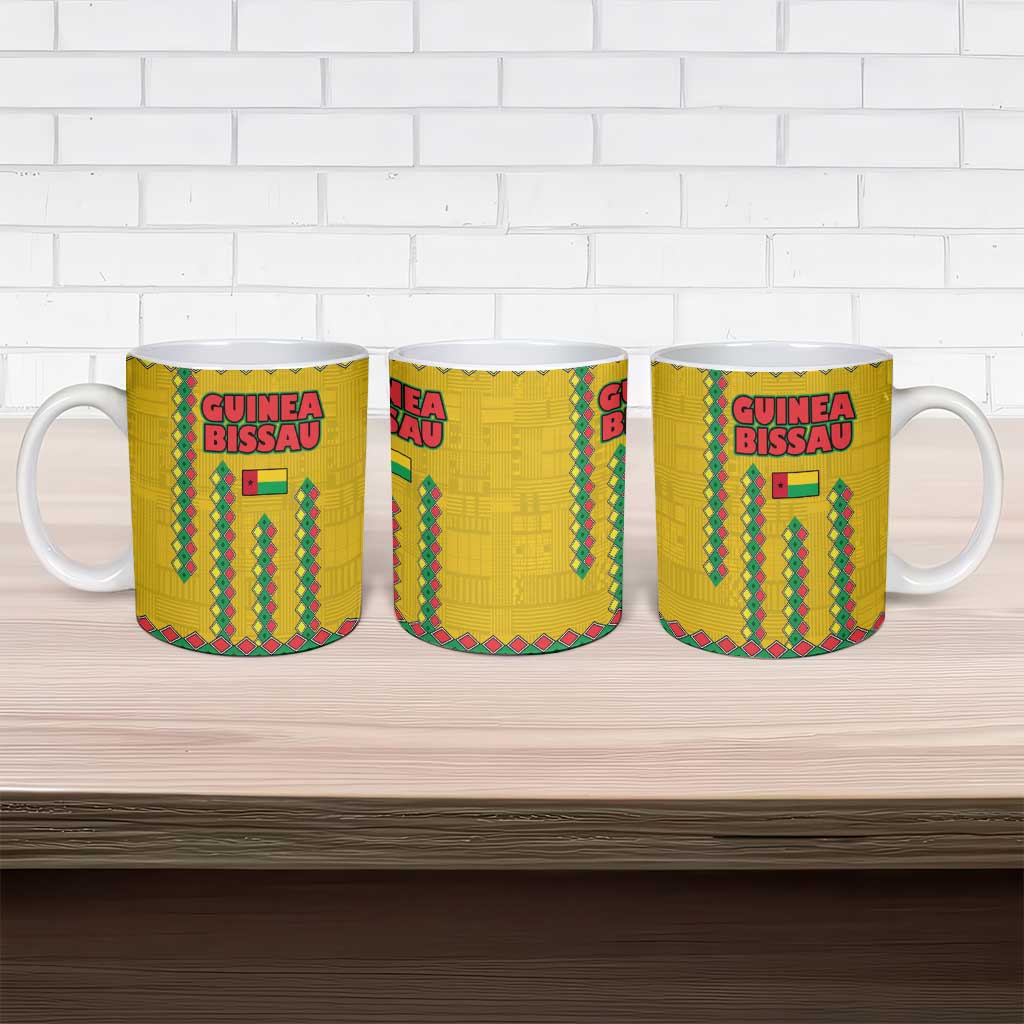 Guinea Bissau Ceramic Mug with Yellow Tribal Geometric Design and National Flag - Wonder Print Shop