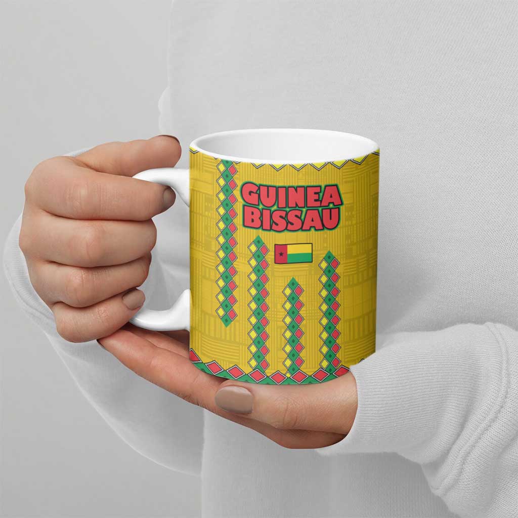 Guinea Bissau Ceramic Mug with Yellow Tribal Geometric Design and National Flag - Wonder Print Shop