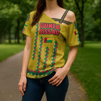 Guinea Bissau Cross Shoulder Shirt with Yellow Tribal Geometric Design and National Flag - Wonder Print Shop