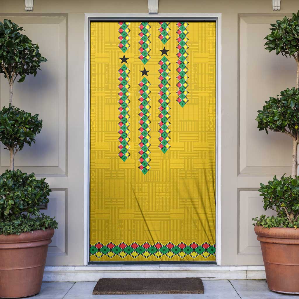 Guinea Bissau Door Cover with Yellow Tribal Geometric Design and National Flag - Wonder Print Shop