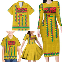 Guinea Bissau Family Matching Long Sleeve Bodycon Dress and Hawaiian Shirt with Yellow Tribal Geometric Design and National Flag - Wonder Print Shop