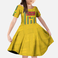 Guinea Bissau Family Matching Mermaid Dress and Hawaiian Shirt with Yellow Tribal Geometric Design and National Flag - Wonder Print Shop